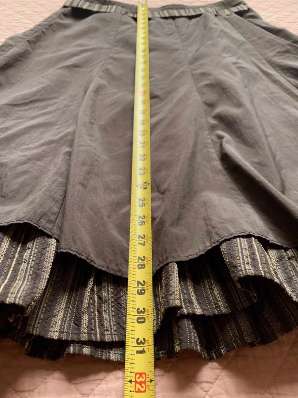 Centre Ville – Brown A-Line Skirt with Contrast Trim & Front Tie Belt | Size 14 - Picture 13 of 16